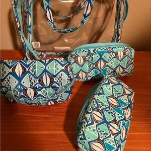 Vera Bradley Blue and White Cosmetic Bags Set 4 pieces